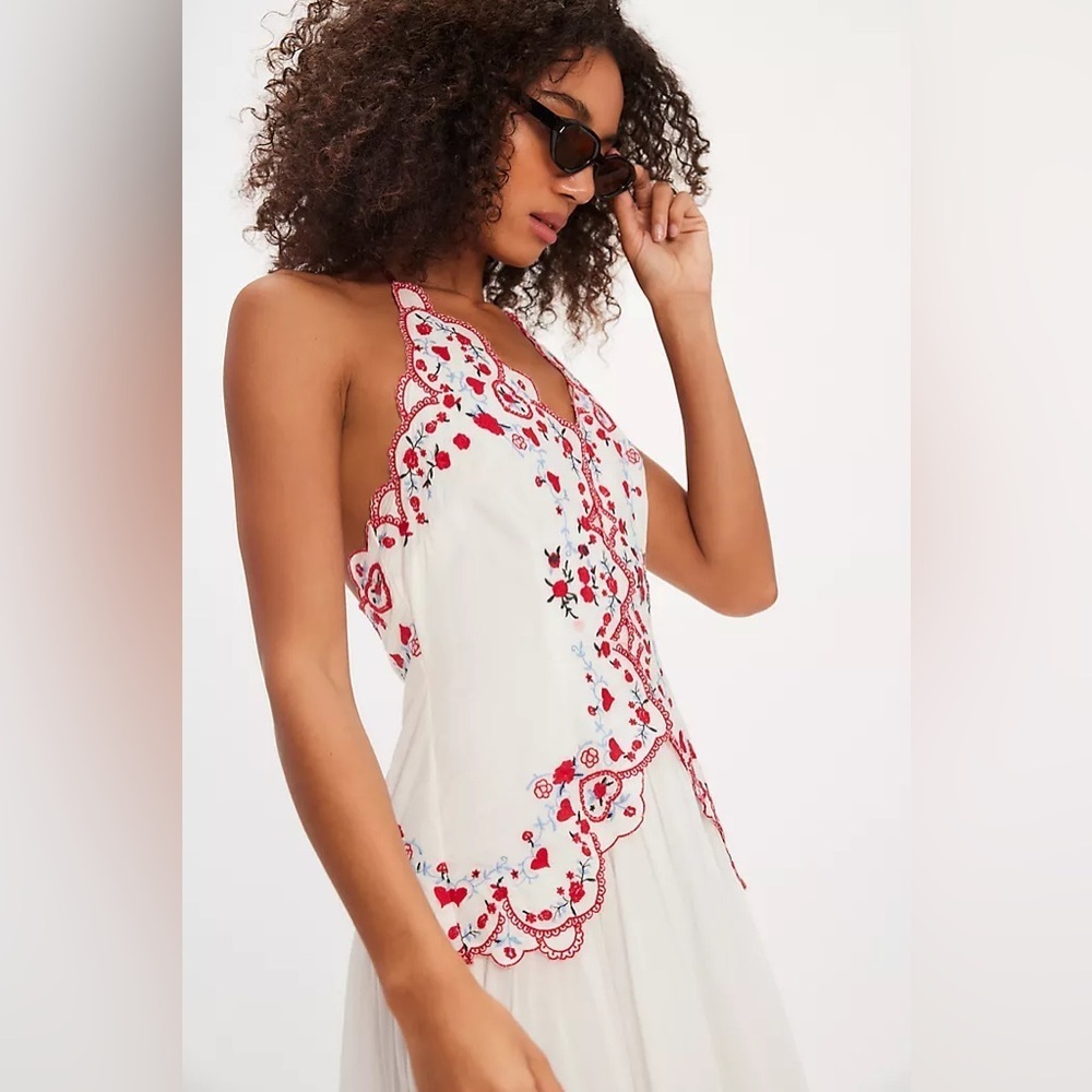 NEW! Free People Valenciana Embroidered Cotton Dress Cottagecore Boho 🍒 Medium - Picture 8 of 16